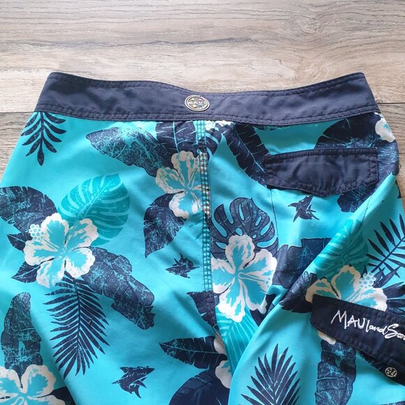 Maui Sons Men Blue Hawaiian Floral Swim Trunks Size 34 Board Shorts Pool Beach - Picture 8 of 8